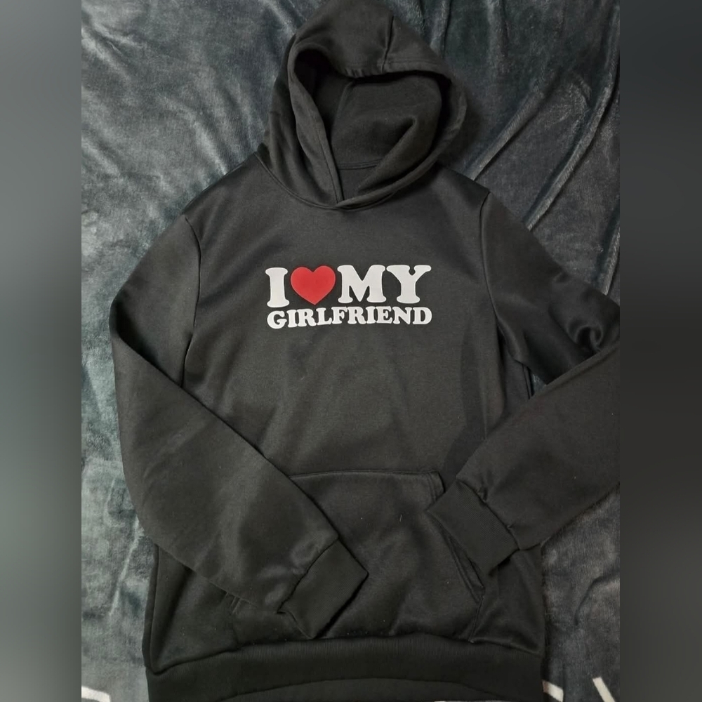 Black Crewneck Hoodie with I ♥ MY GIRLFRIEND Graphic